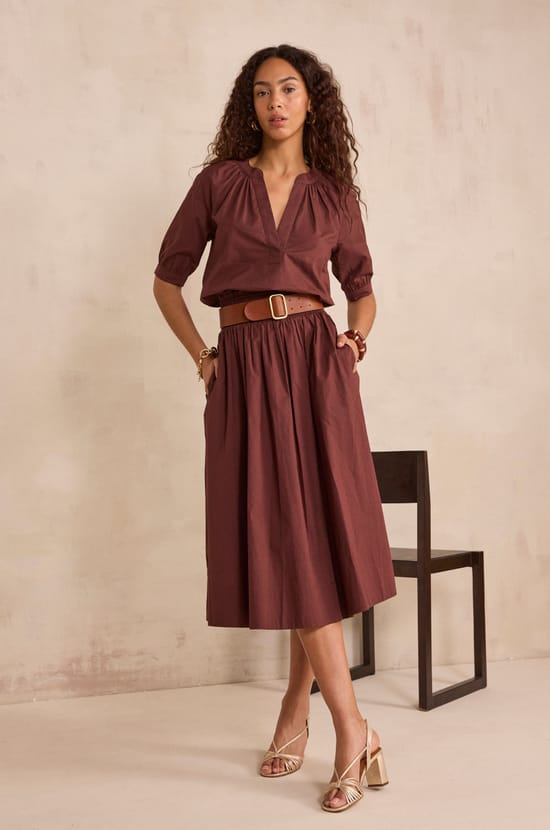 ORPHEE cotton dancing midi skirt;${refinementColor}