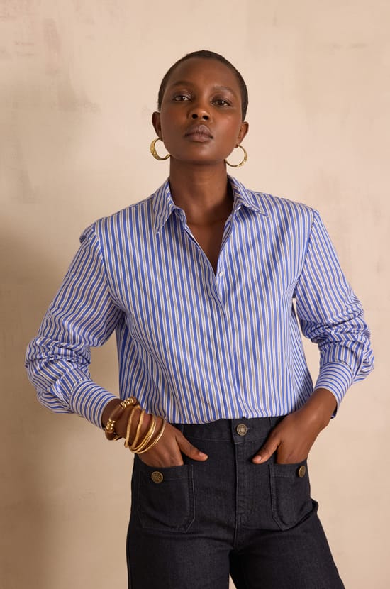 ESMERALDA 100% cotton striped shirt;${refinementColor}