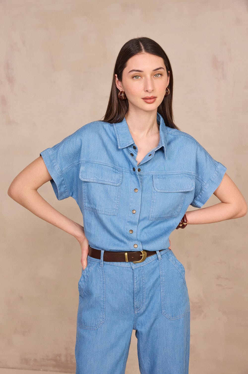 Chemise &agrave; manches courtes en denim DULCINEA;${refinementColor}