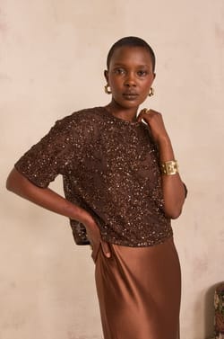 Short sleeve sequined blouse MINA;${refinementColor}