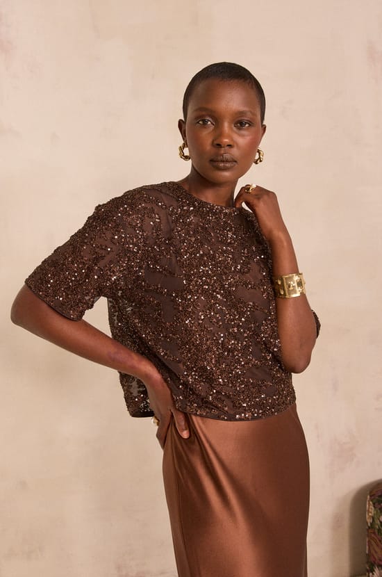 Short sleeve sequined blouse MINA;${refinementColor}