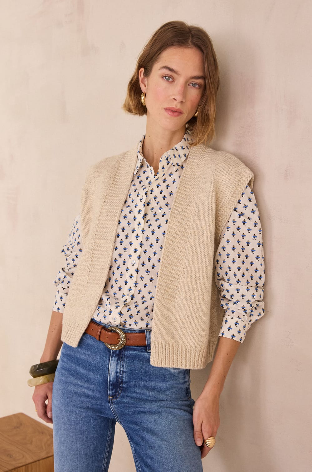 PRISKA sleeveless cotton cardigan;${refinementColor}