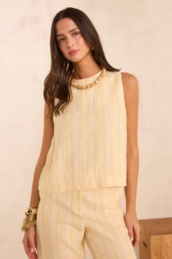 Sleeveless striped linen top MELINA;${refinementColor}