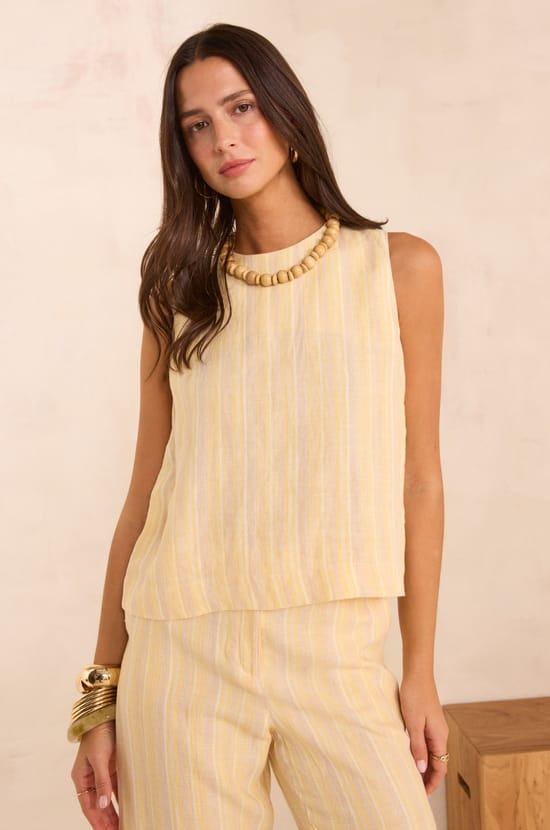 Sleeveless striped linen top MELINA;${refinementColor}