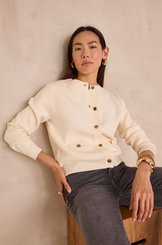 Cardigan with visible seams PETERSON;${refinementColor}