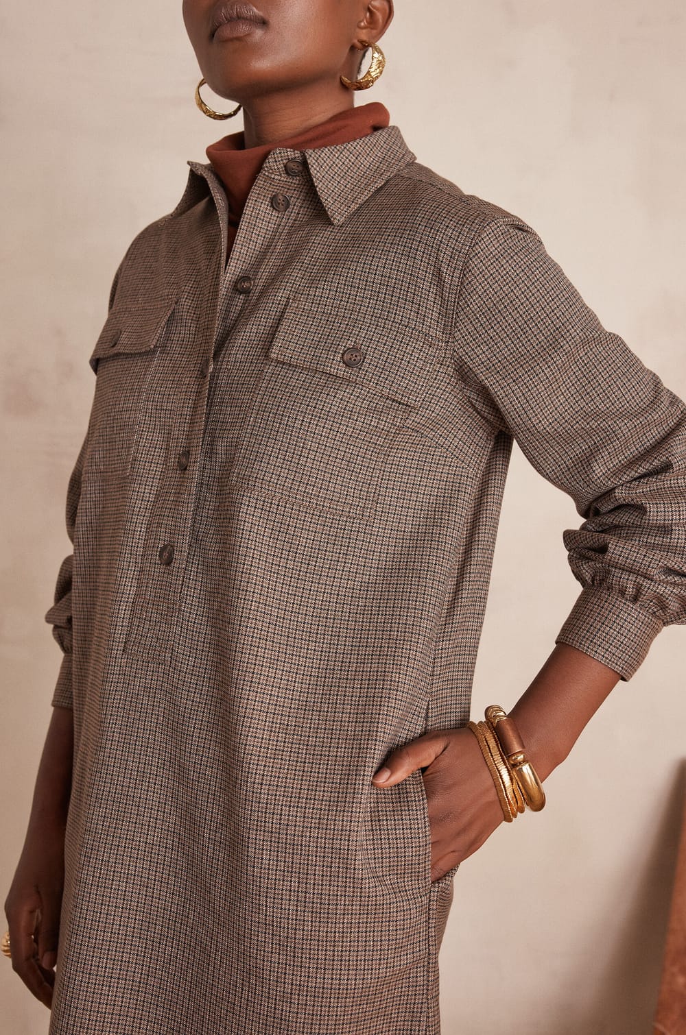 Robe MARLINE motif pied de poule;${refinementColor}