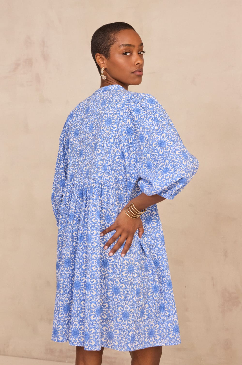 Rachel lace printed mixed cotton dress;${refinementColor}