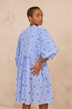 Robe imprim&eacute;e &agrave; dentelles en coton m&eacute;lang&eacute; RACHEL;${refinementColor}