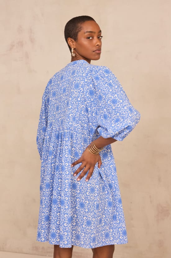 Robe imprim&eacute;e &agrave; dentelles en coton m&eacute;lang&eacute; RACHEL;${refinementColor}