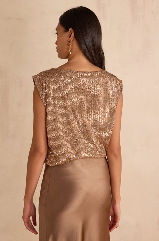FELICITE sequin sleeveless T-shirt;${refinementColor}