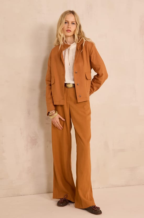 Long sleeve mixed linen jacket BLONDIE;${refinementColor}
