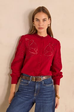 Long-sleeved cotton embroidered blouse MARTHA;${refinementColor}