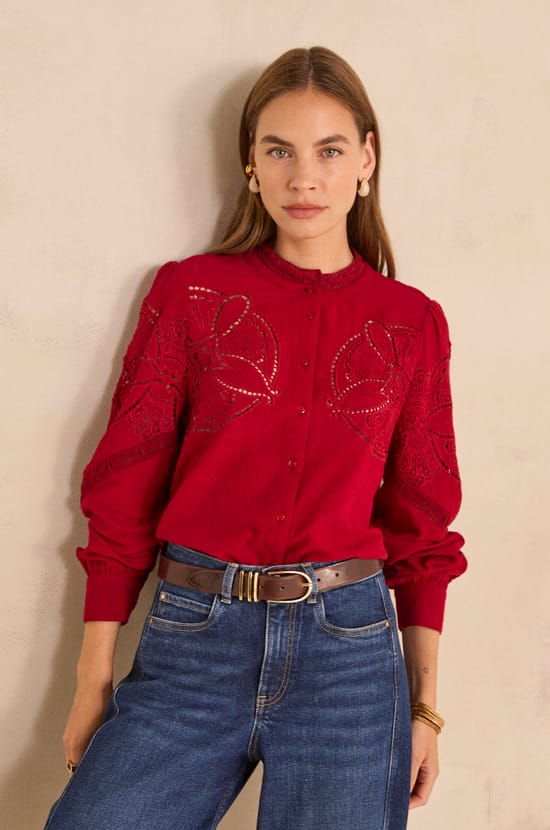 Long-sleeved cotton embroidered blouse MARTHA;${refinementColor}