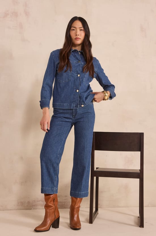 Pantalon droit coton Rosie Cropped ray&eacute;;${refinementColor}