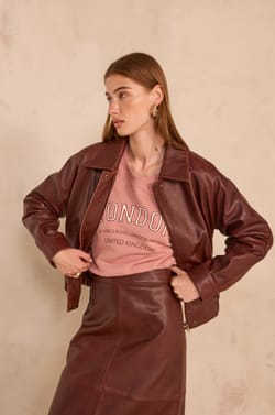 Barnabe long sleeve leather jacket;${refinementColor}