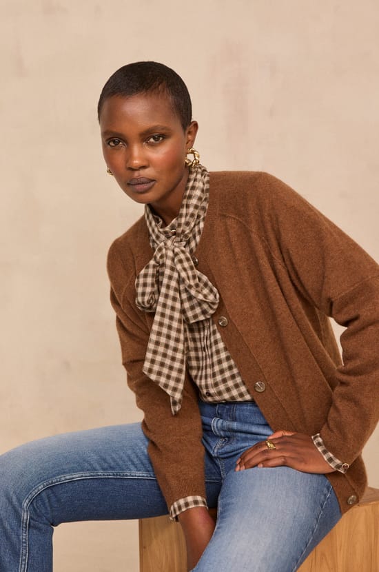 Brown long-sleeved cashmere sweater BILLY;${refinementColor}