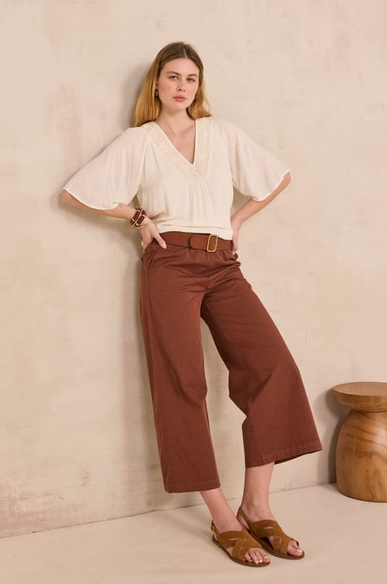 Embroidered blouse with 3/4 sleeves DEBORAH;${refinementColor}