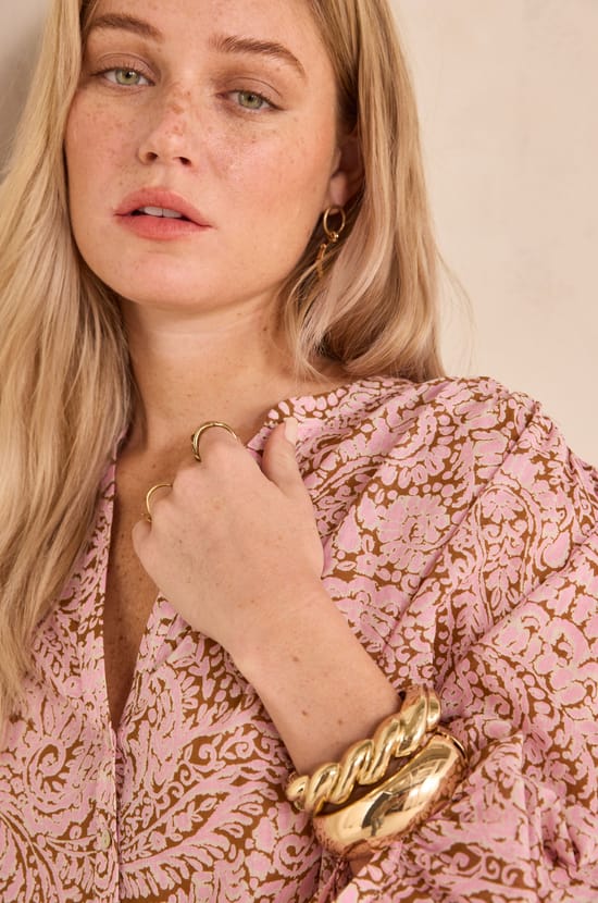 DEVONA long-sleeve printed cotton blouse;${refinementColor}