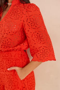 Embroidered 3/4 sleeve cotton blouse DELYLIA;${refinementColor}