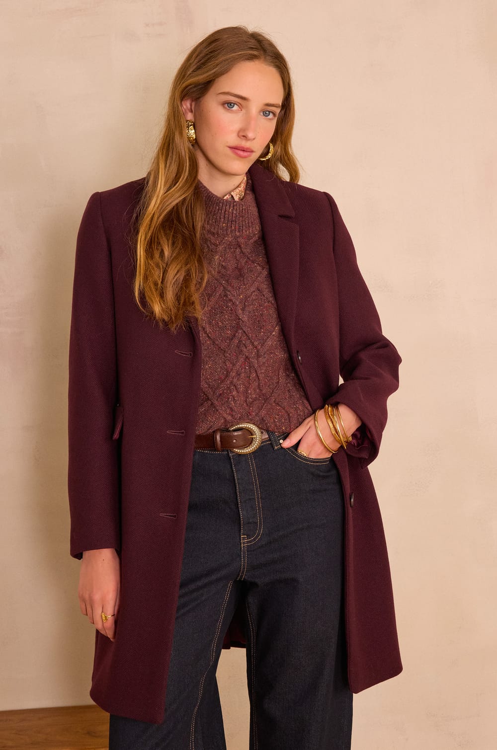 ANABELLE mid-length coat in wool;${refinementColor}