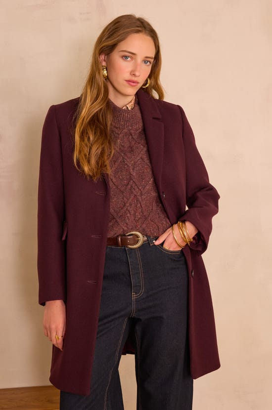 ANABELLE mid-length coat in wool;${refinementColor}