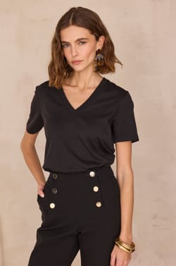 V-neck T-shirt in 100% cotton DANA;${refinementColor}