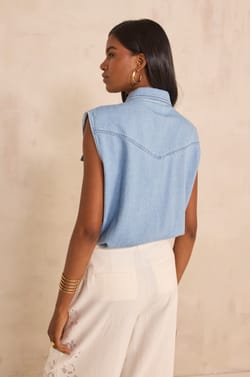Sleeveless denim cotton blouse MACAO;${refinementColor}