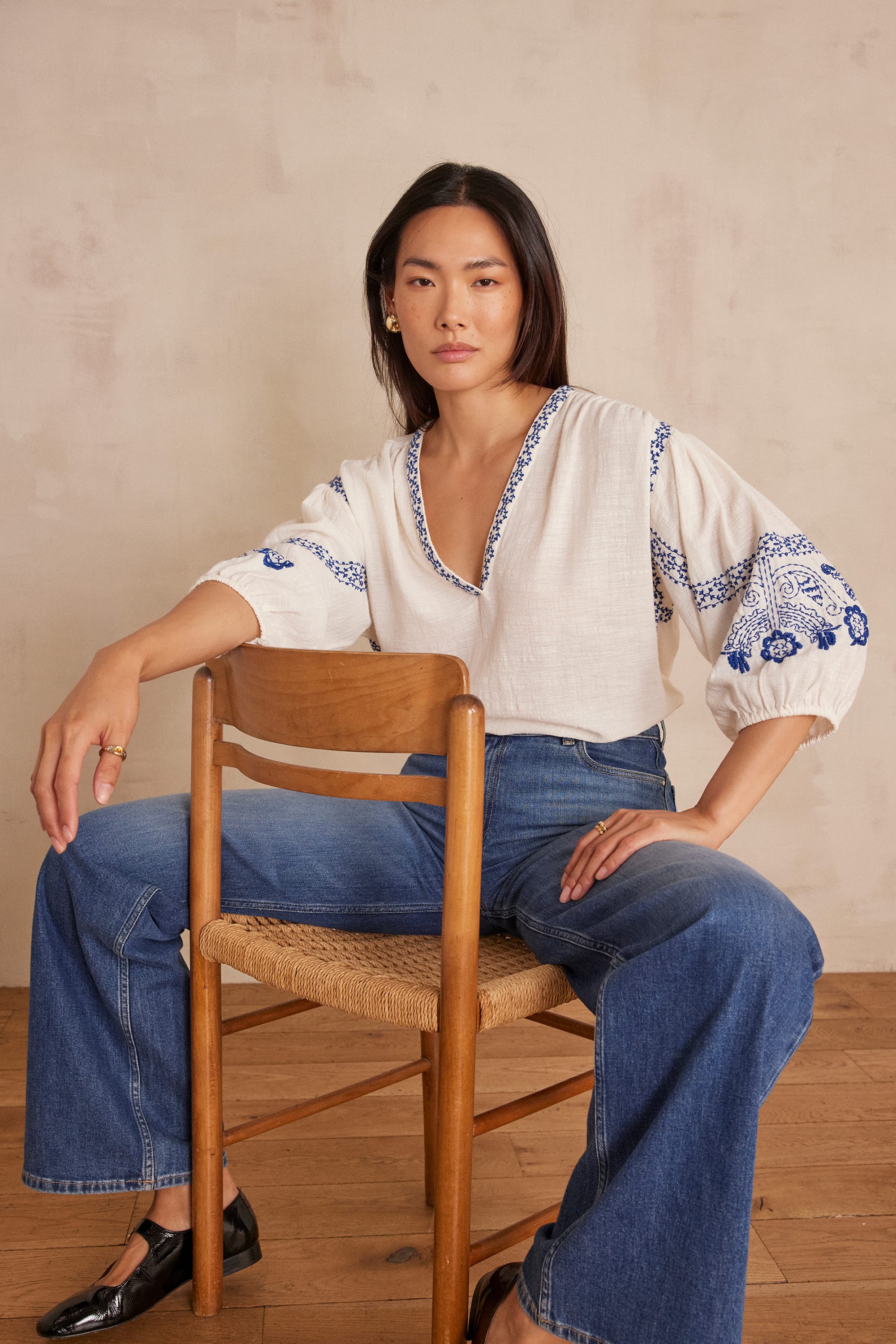 SALLY embroidered cotton blouse woman | ECRU | Maison 123