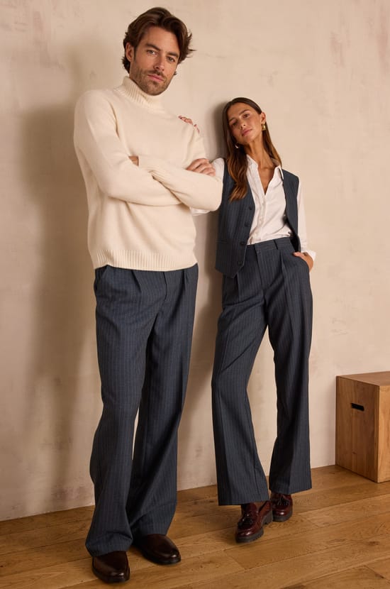 Unisex wide-leg tailored trousers with stripes PASSIONNANT;${refinementColor}