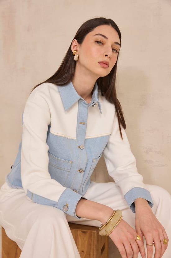 Long sleeve two-tone cotton PUNKY jacket;${refinementColor}