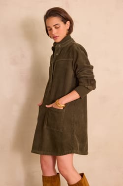 RITA straight shirt dress in velvet;${refinementColor}