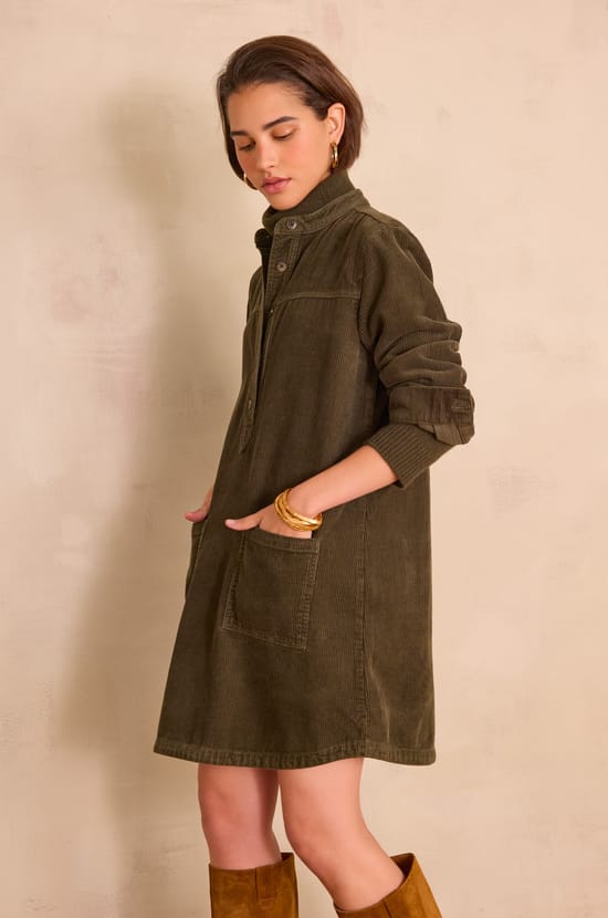 RITA straight shirt dress in velvet;${refinementColor}
