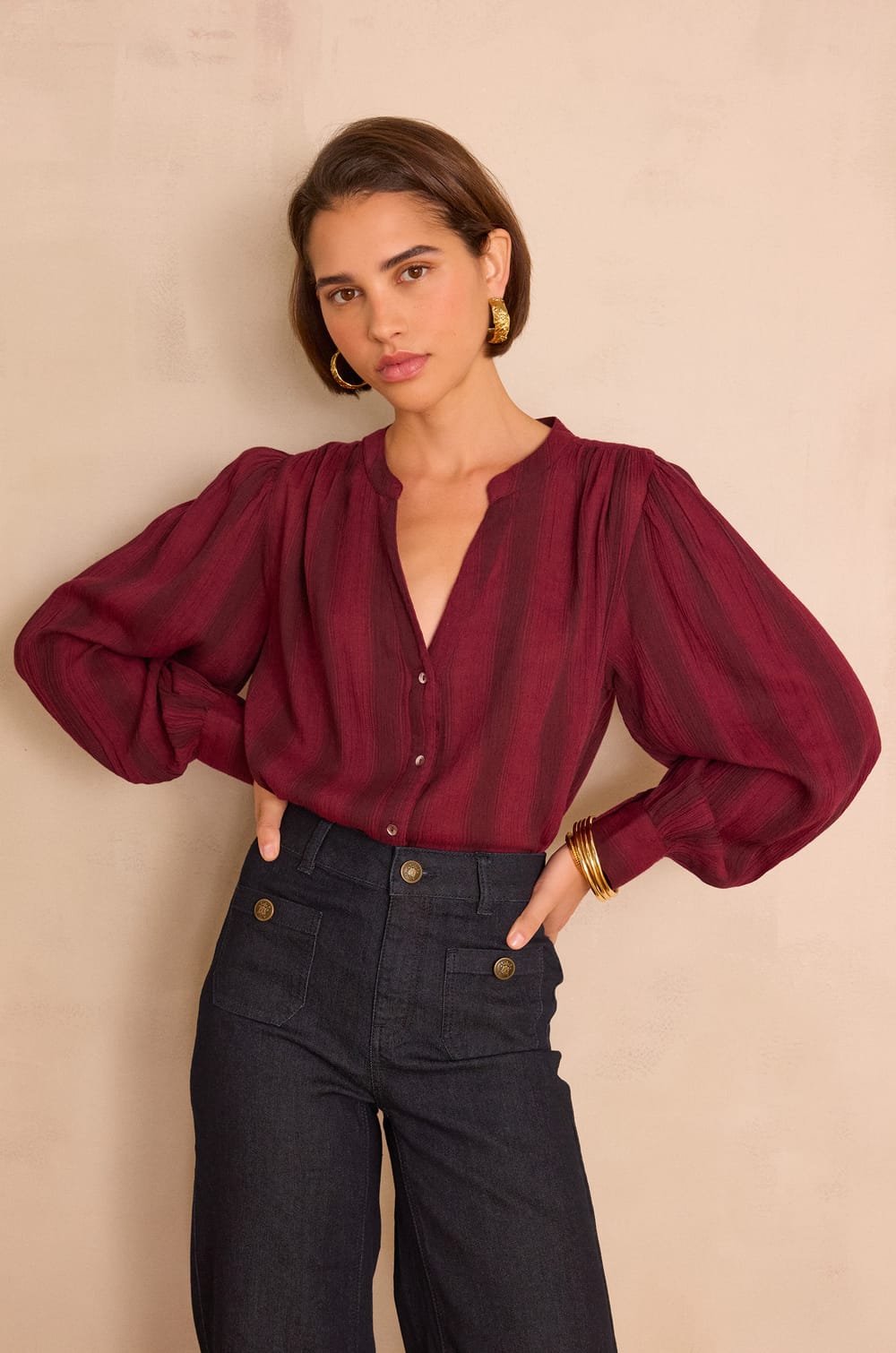 STELLA striped cotton blouse;${refinementColor}