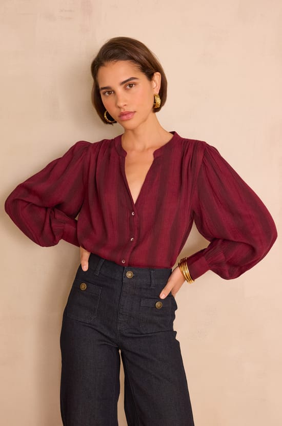 STELLA striped cotton blouse;${refinementColor}