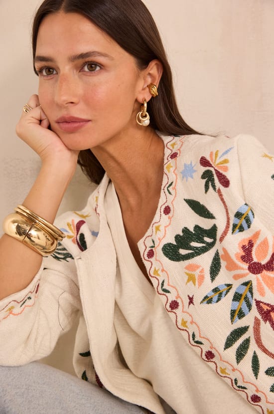 Embroidered long sleeve cotton jacket VOLTIGE;${refinementColor}