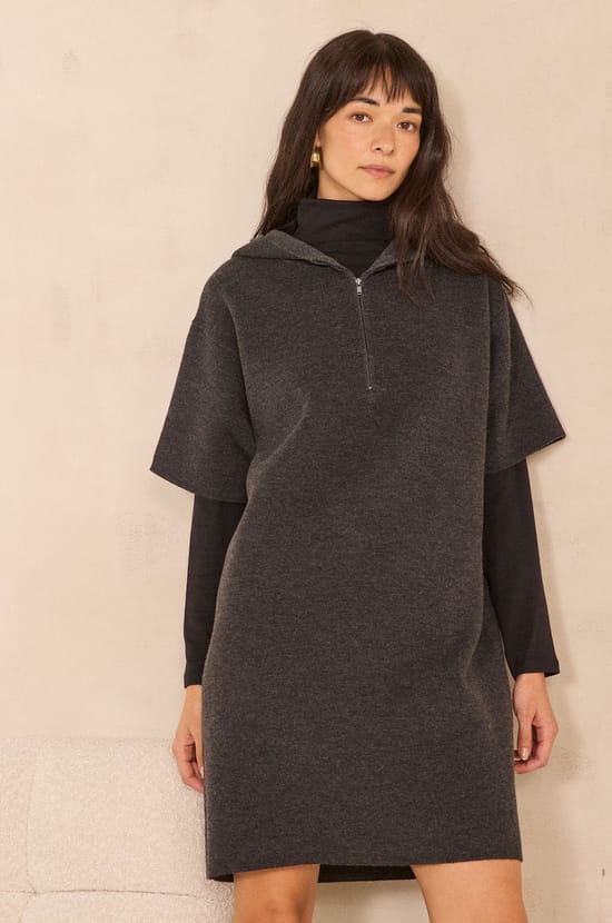 Charcoal gray blended wool dress PENSEE;${refinementColor}