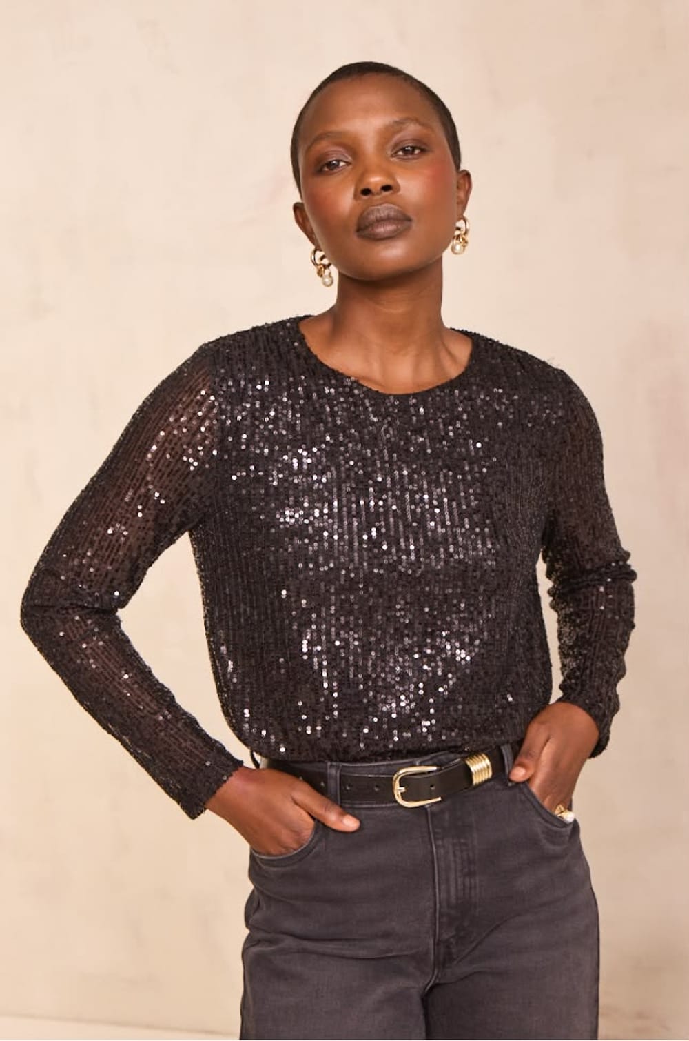 THEA glitter sequined T-shirt;${refinementColor}