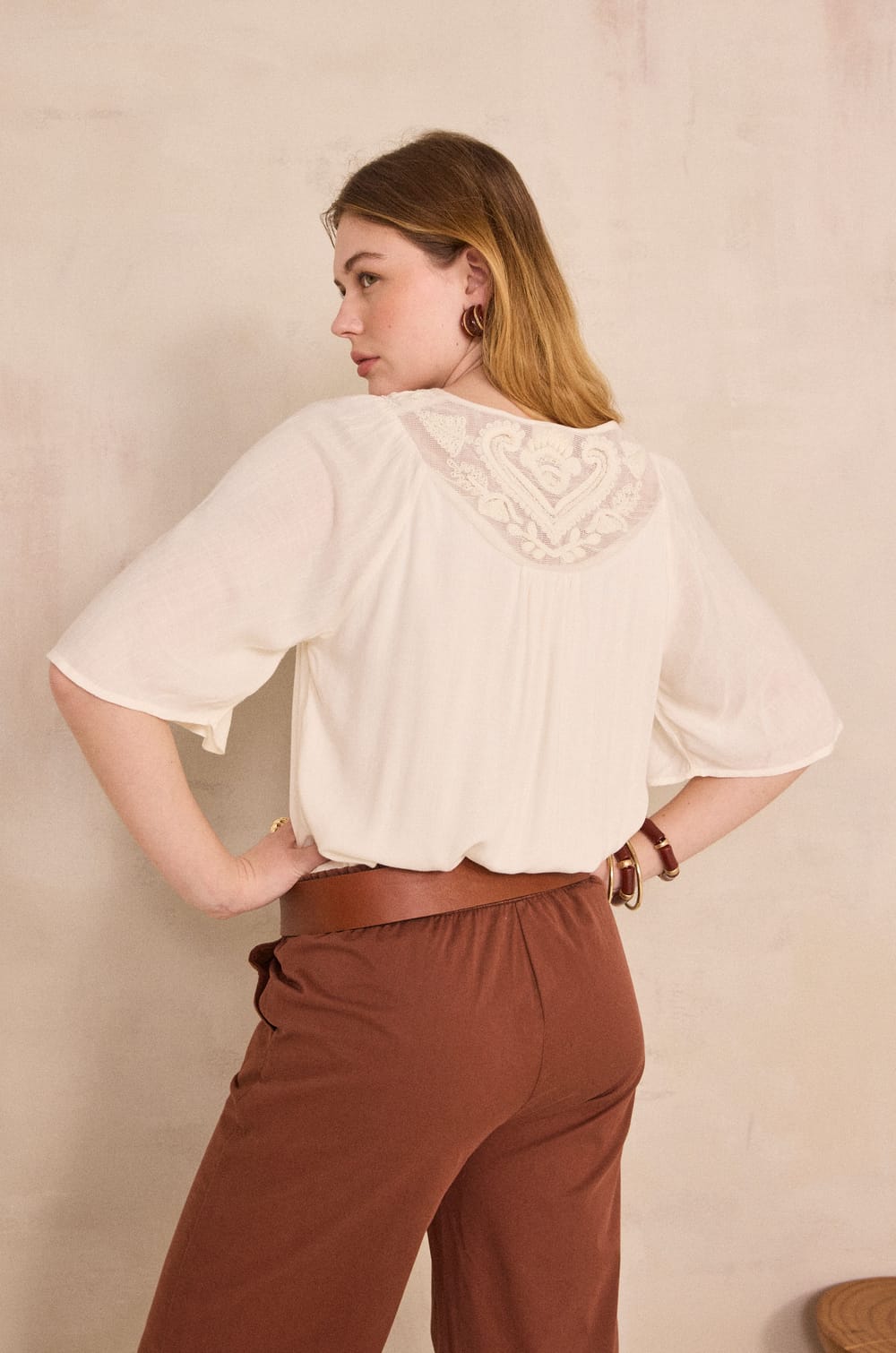 Embroidered blouse with 3/4 sleeves DEBORAH;${refinementColor}