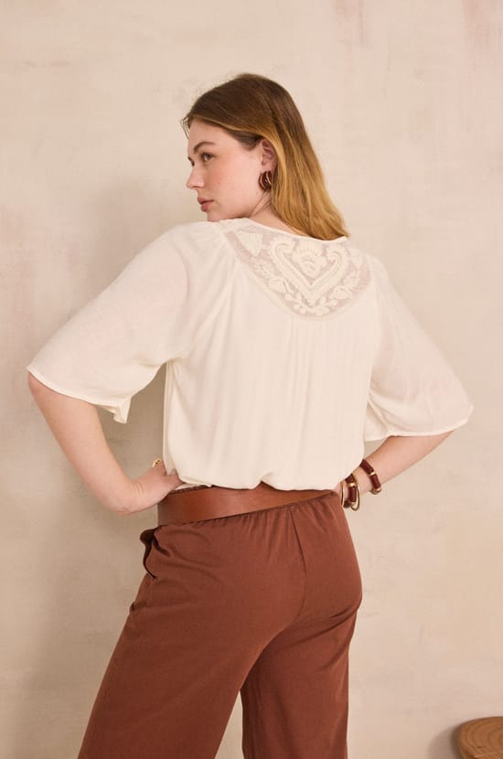 Embroidered blouse with 3/4 sleeves DEBORAH;${refinementColor}