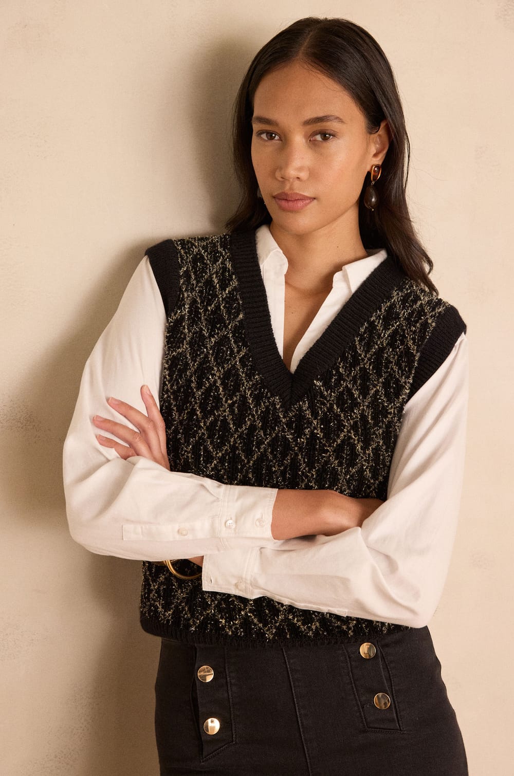 BAXTER sleeveless V-neck jumper;${refinementColor}