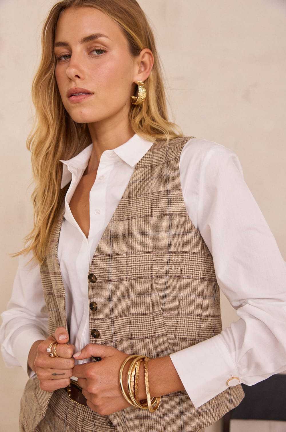 Sleeveless Prince of Wales check Cardigan SIMEON;${refinementColor}