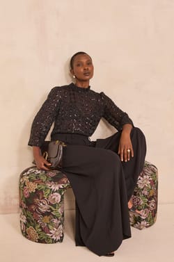 Sequin Embroidered Blouse MOKA;${refinementColor}