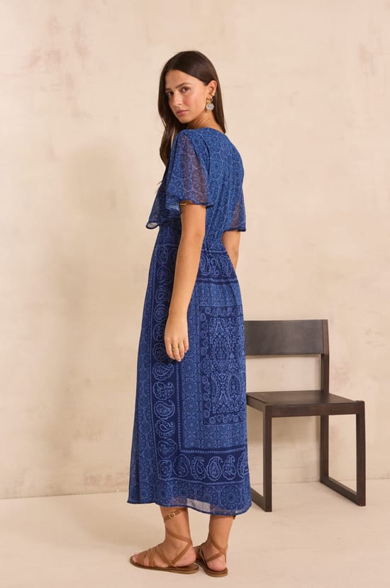 Flowy printed dress in BLUEBELL;${refinementColor}