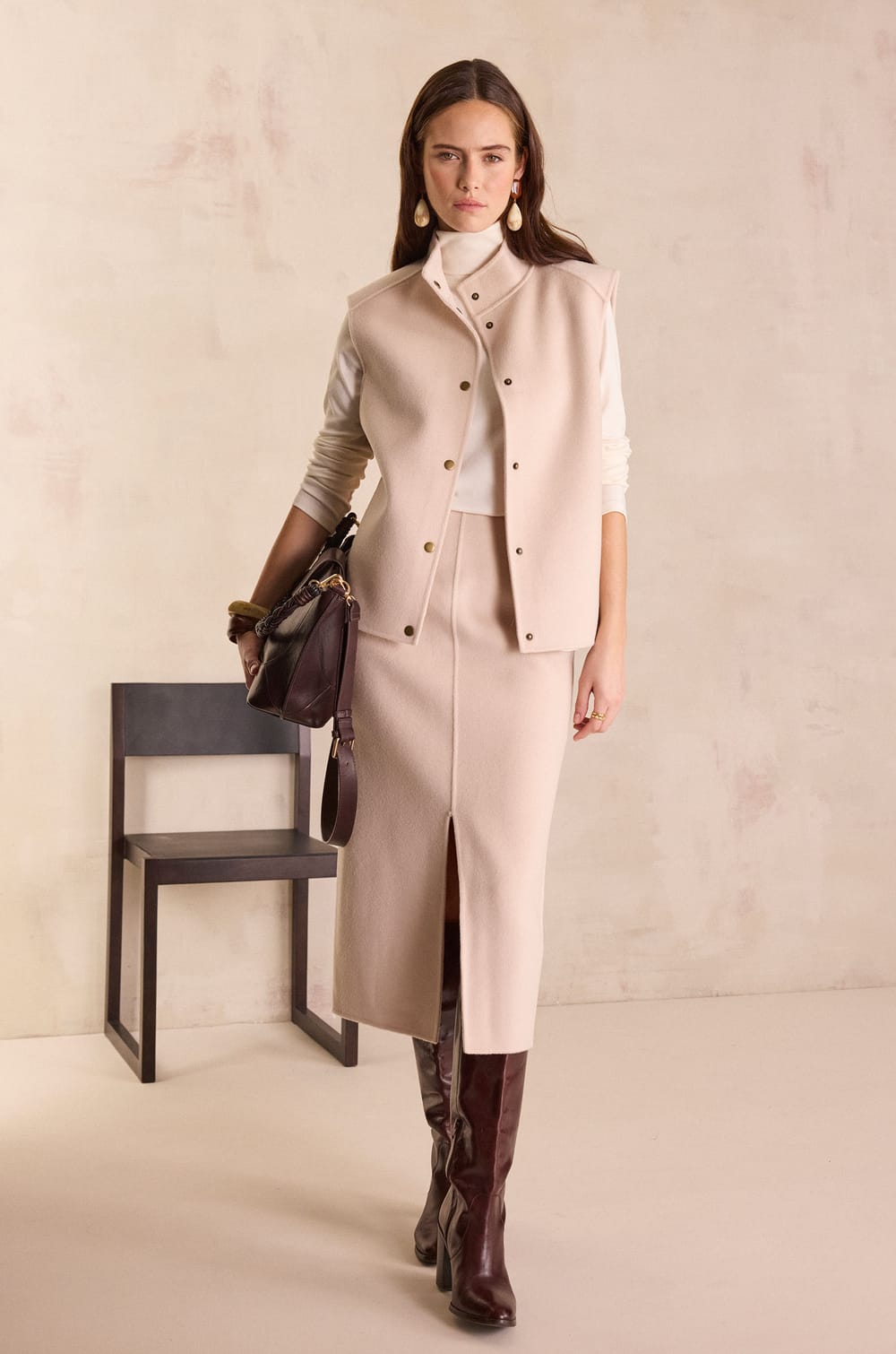 OLIVIA 100% wool straight skirt;${refinementColor}