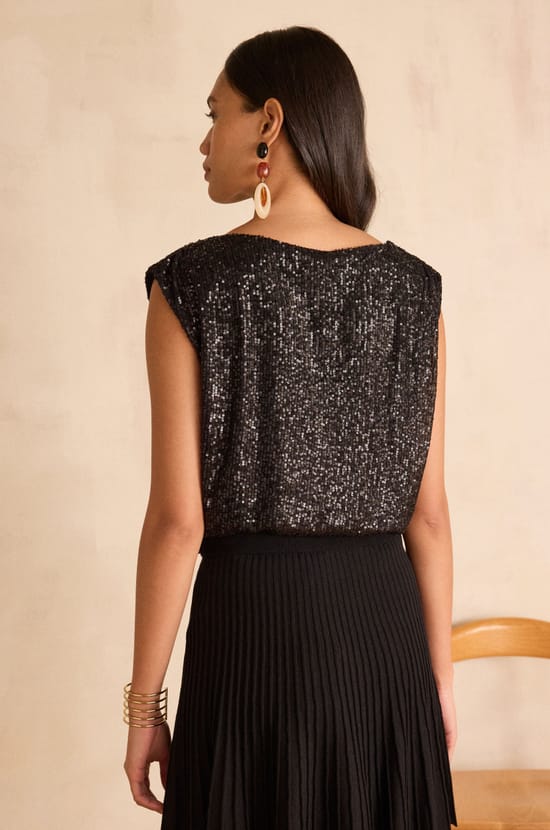 Sleeveless T-shirt with sequins FELICITE;${refinementColor}