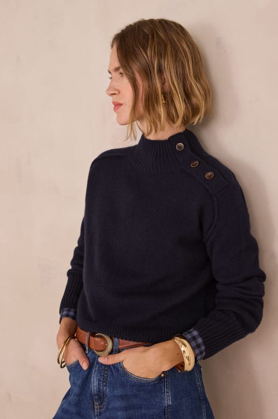 Pull col montant en 100% cachemire 4 fils BRADLEY;${refinementColor}