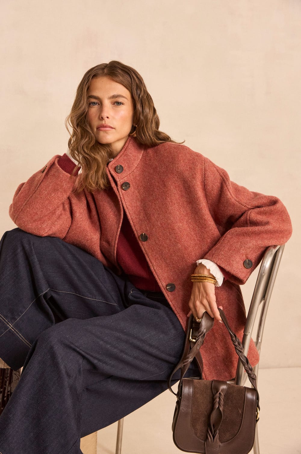 Manteau manches longues en laine m&eacute;lang&eacute;e DUSTIN;${refinementColor}
