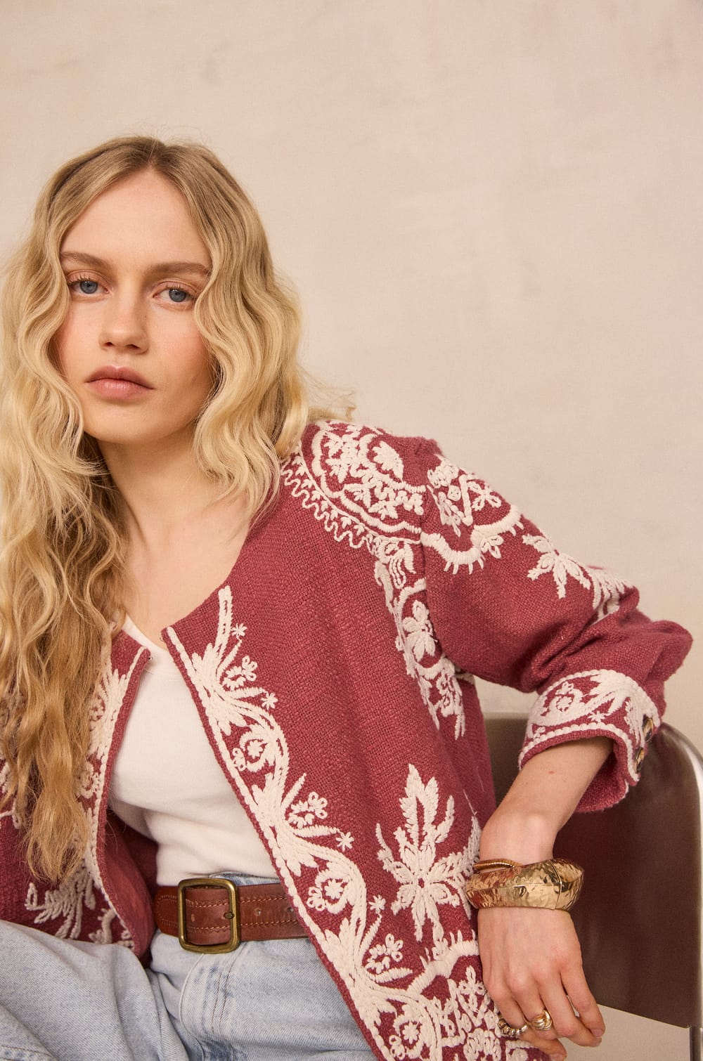 Veste brod&eacute;e &agrave; manches longues en coton VALMA;${refinementColor}