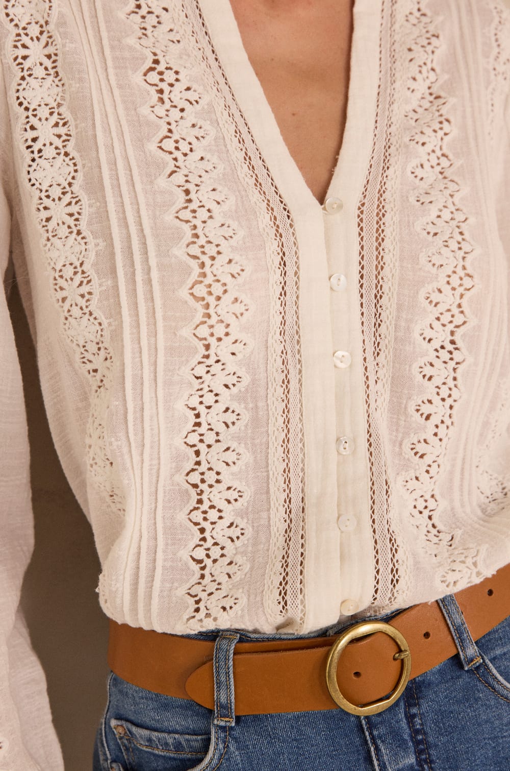 Embroidered long-sleeve cotton blouse MAGUY;${refinementColor}