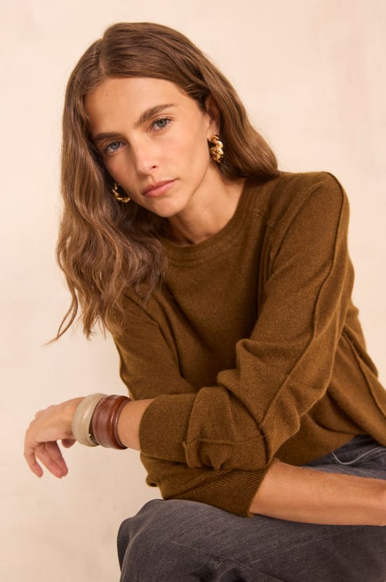 Long sleeve cashmere sweater 2 strands ARISTIDE;${refinementColor}